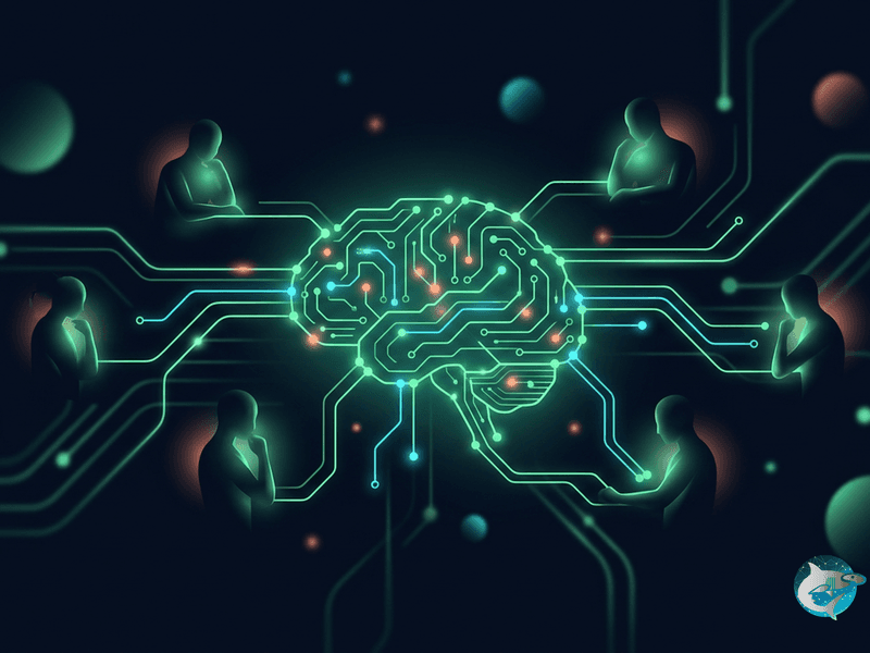 Cerebro digital conectado a personas que representa la alfabetización en IA obligatoria del artículo 4 del AI Act.